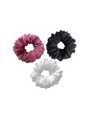 Set of Three Scrunchies - Black, Pink, and White
